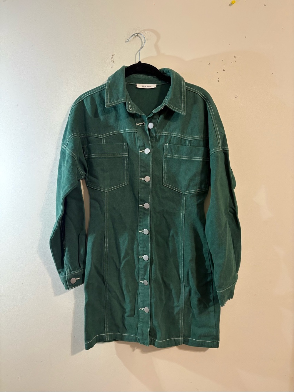 idem ditto mini dress women’s small Dark Green Button-Front Utility Jacket Dress
